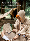 Khaki Cozy 4-in-1 Wearable Fleece Poncho Sleeping Bag - Multifunctional Camping Blanket with Detachable Hood