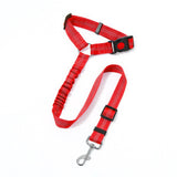 2PC Red Adjustable Dog Car Safety Seat Belt Leash - Anti-Shock Bungee Headrest Restraint with Reflective Stitching & 316 Stainless Steel Clip