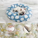 50cm Round Pet Bed Blue Sky & Clouds Design - Soft Plush Donut Cuddler for Small Dogs & Cats - Calming Anxiety Relief & All-Season Comfort