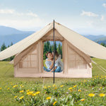 VEVOR Inflatable Tents for Camping, 3-5 Person Easy Setup Blow up Tent with Hand Pump, 300D Oxford 4 Season Glamping Tent with Canopy, Stove Jack, 2 Doors & 2 Mesh Windows (Storage Bag Included)
