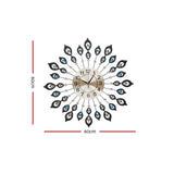 60 cm Wall Clock – Large 3D Peacock Crystal Silver