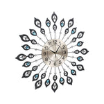 60 cm Wall Clock – Large 3D Peacock Crystal Silver