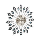 60 cm Wall Clock – Large 3D Peacock Crystal Silver