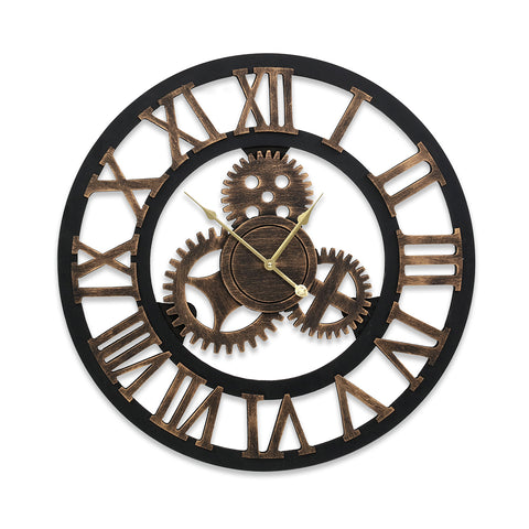80cm Large Retro Wall Clock with Roman Numerals – Brown