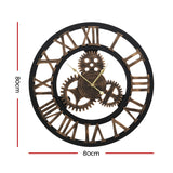 80cm Large Retro Wall Clock with Roman Numerals – Brown